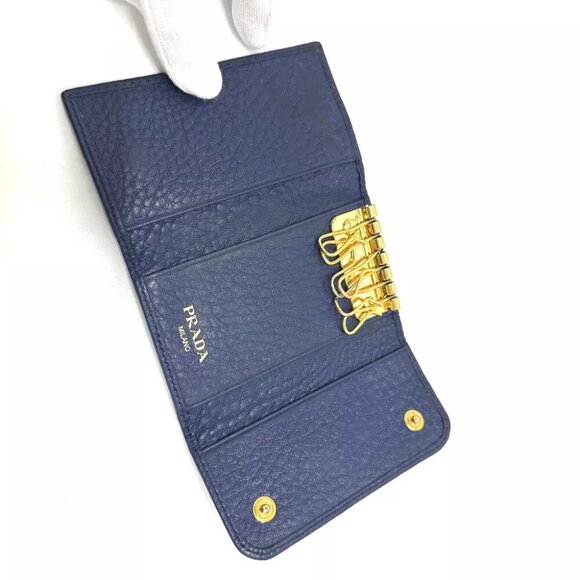 PRADA triangle plate 6-Ring Key Case Leather blue/GoldHardware - Picture 10 of 13